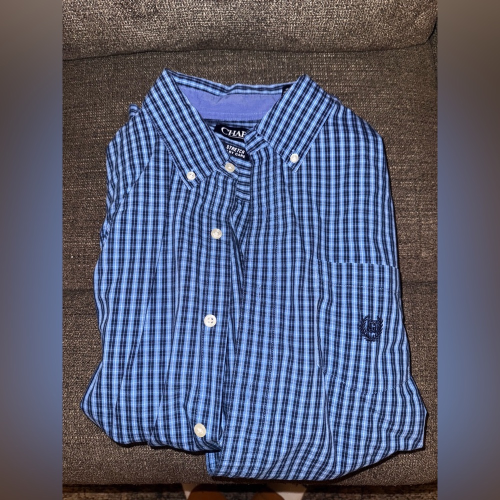 Chaps Navy and Black Plaid Men's Shirt